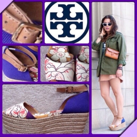 TORY BURCH sz 8 RARE platform floral print ankle strap platforms opentoe sandals - Picture 11 of 11